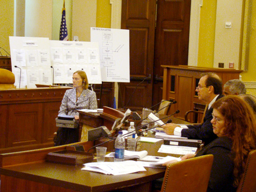 Witness panel with letters in background