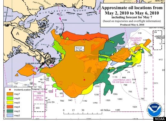 NOAA Oil locations map Map of approximate oil locations