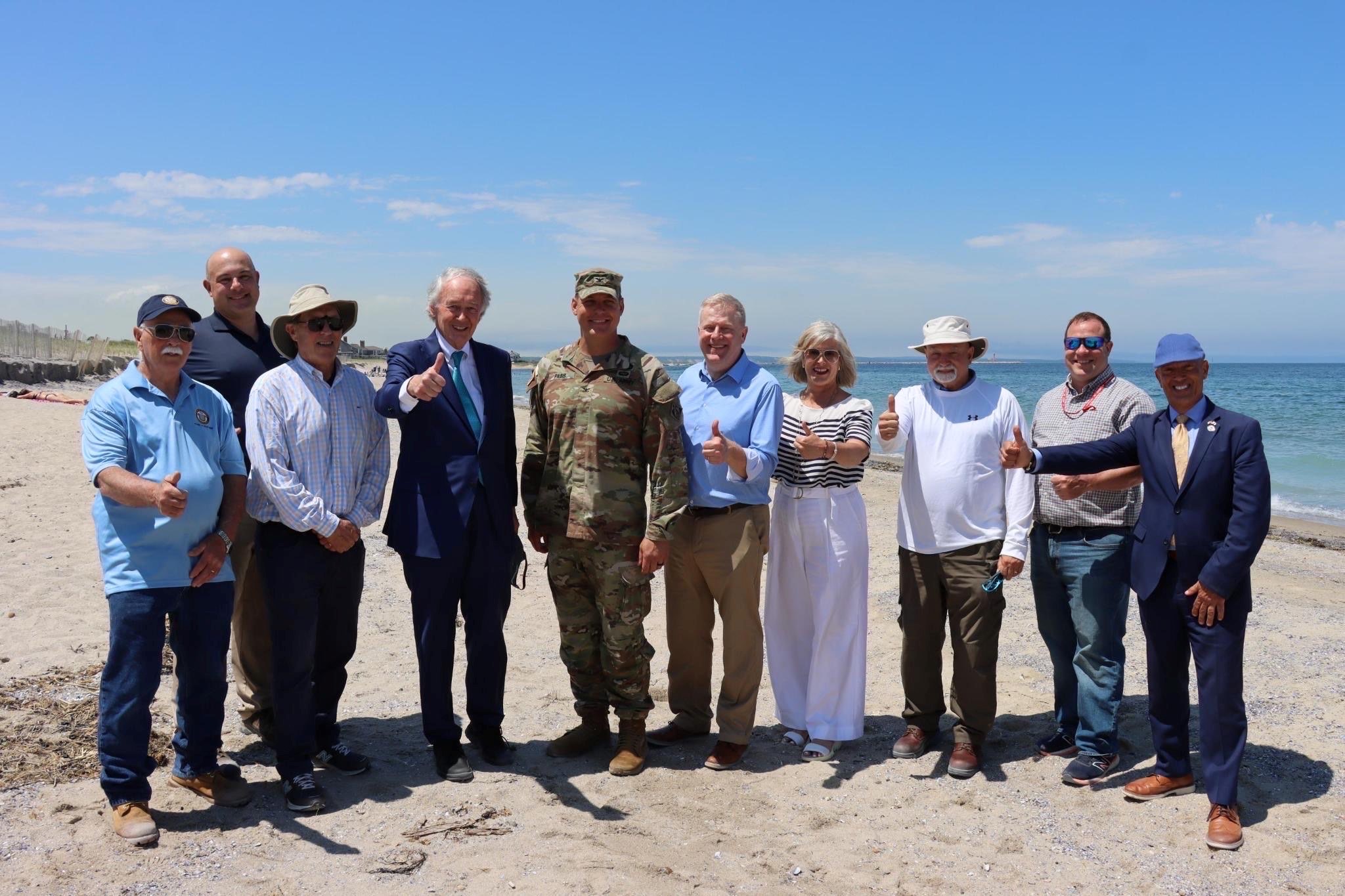 Ed Markey and other officials in Sandwich, MA, discussing beach restoration